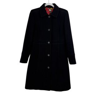 VTG J. Crew Lady Day‎ Wool Coat Floral Lined Button Classic Black Women 6 69914